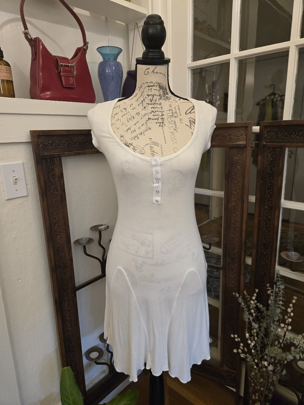 Urban Outfitters Maureen Henley White Midi Dress, Sz S/P